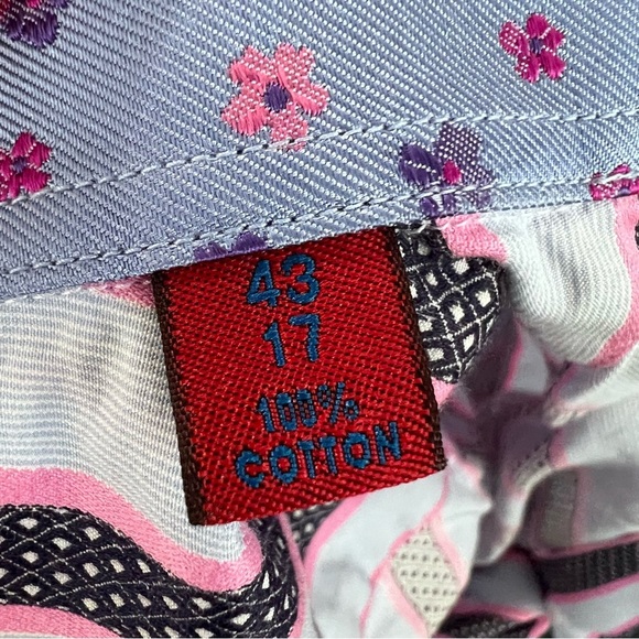 Robert Graham Shirt Mens 43 17 XL Blue Pink Striped Flip Cuff Button Up - Picture 9 of 9